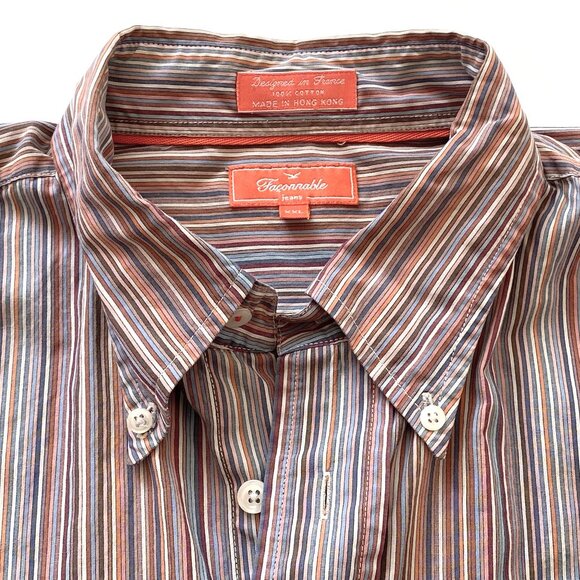 Faconnable Button Down Dress Shirt Mens XXL Multi Color Striped 100% Cotton - Picture 5 of 12
